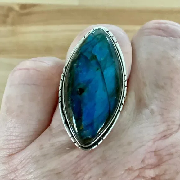 Labradorite Solid 925 Sterling Silver Ring - Picture 4 of 5